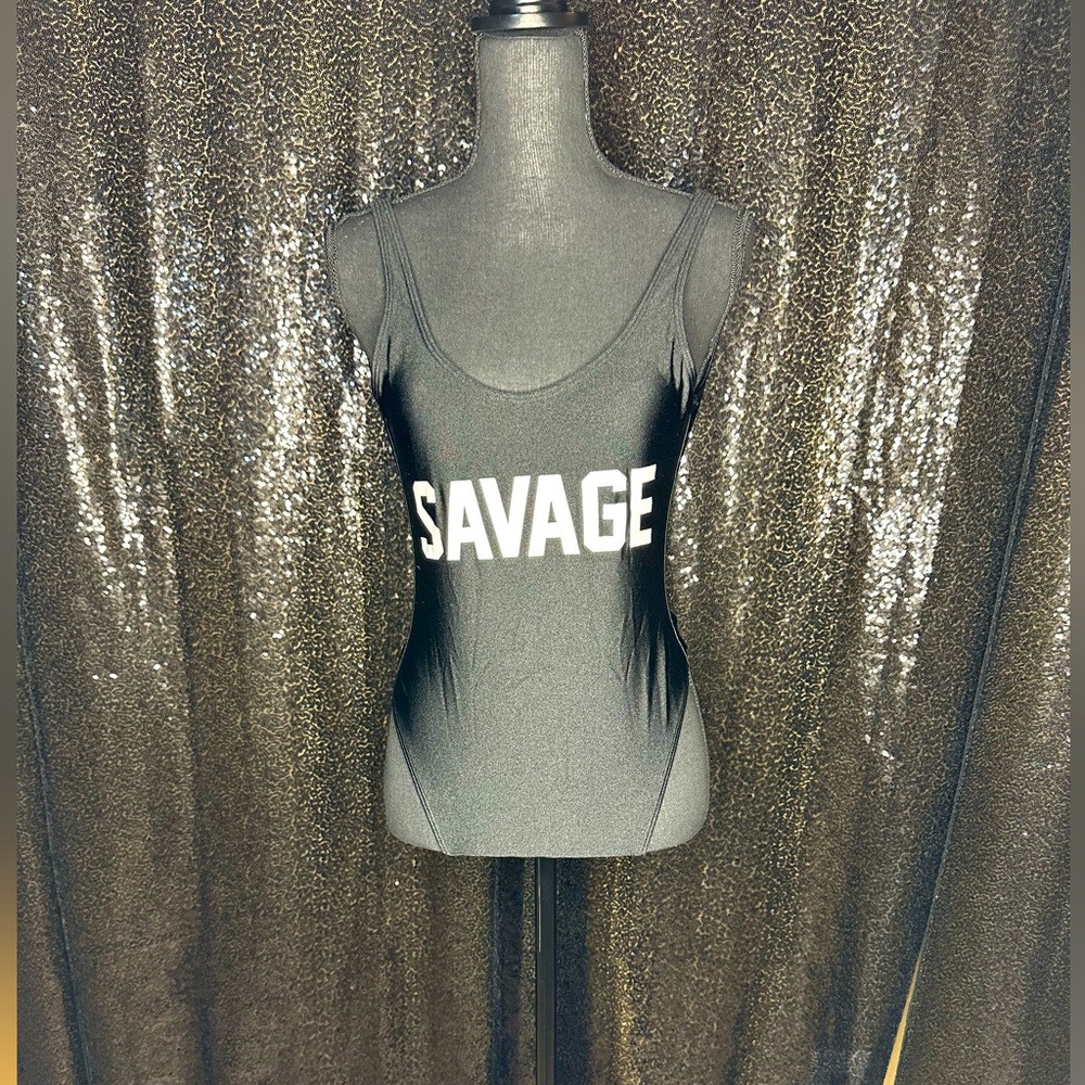Black “Savage” one piece swimsuit - low cut